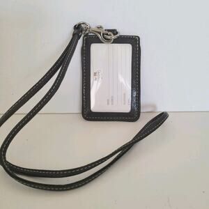Coach ID Holder Window Card Case Wallet Lanyard Signature Brown Canvas Leather